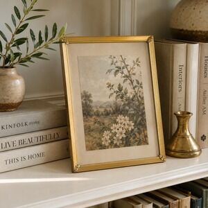 Vintage Gold Metal Tabletop Picture Frame 8x10 Ornate Corner Desk Frame 1950s
